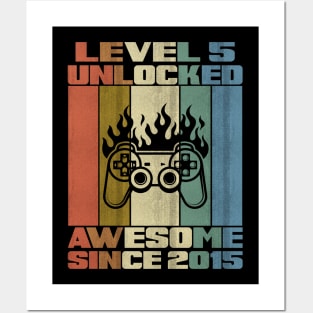 Level 5 Unlocked Birthday 5 Years Old Awesome Since 2015 Posters and Art